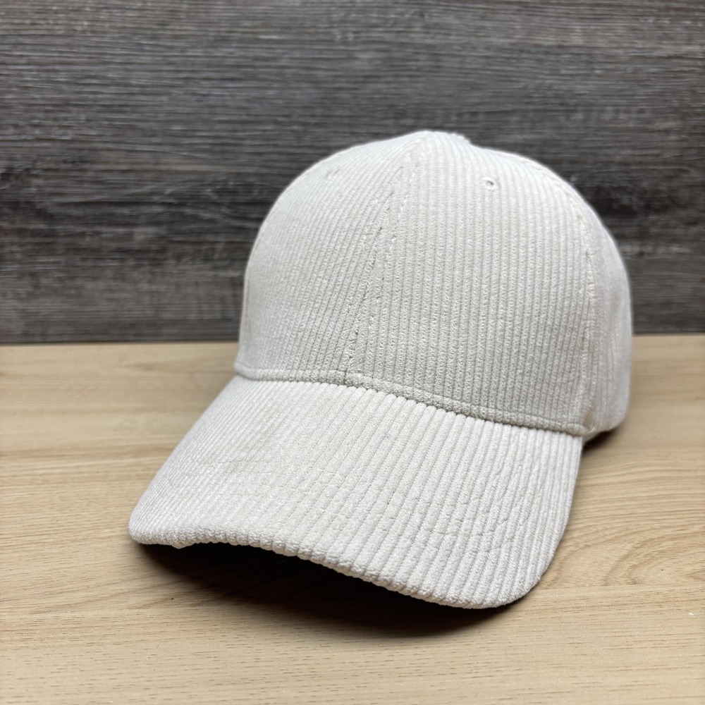 Corduroy Hat Cap Strap Back Womens Cream Ribbed Textured Casual Baseball